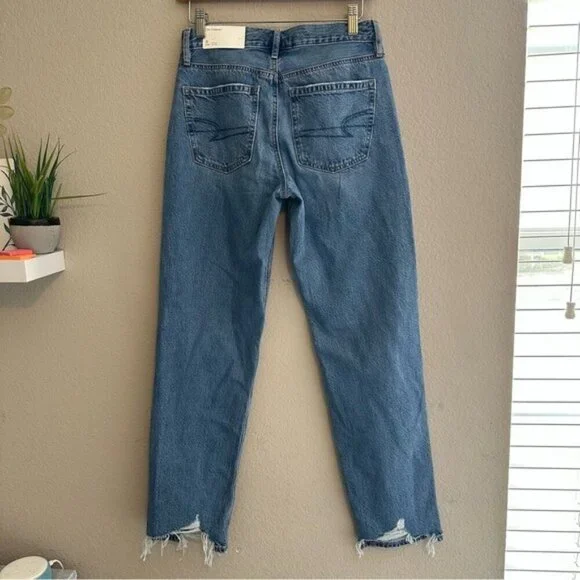 American Eagle Blue 90’s Straight Leg Jeans with Distressed Details Size 25 NWT - Picture 5 of 15